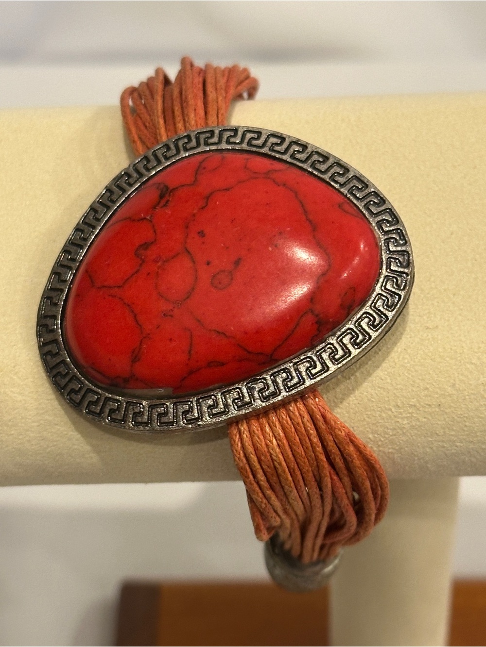 Boho Statement Kostibas  Hellas Greece Red Cabochon Bracelet Adjustable